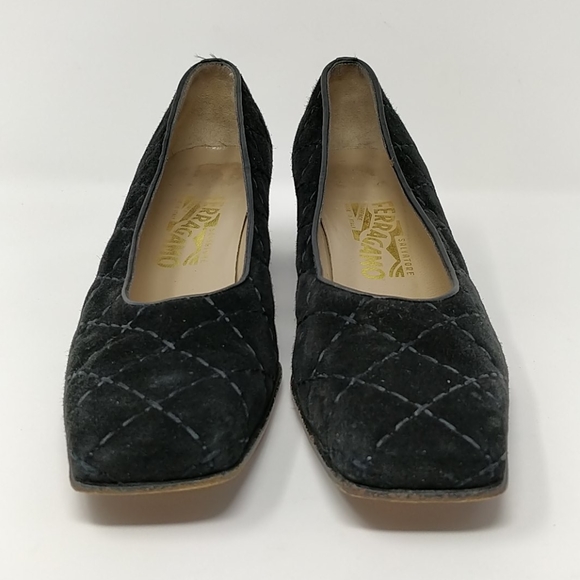 Salvador Ferragamo Black Quilted Suede Shoe 9½ 2A - Picture 2 of 8